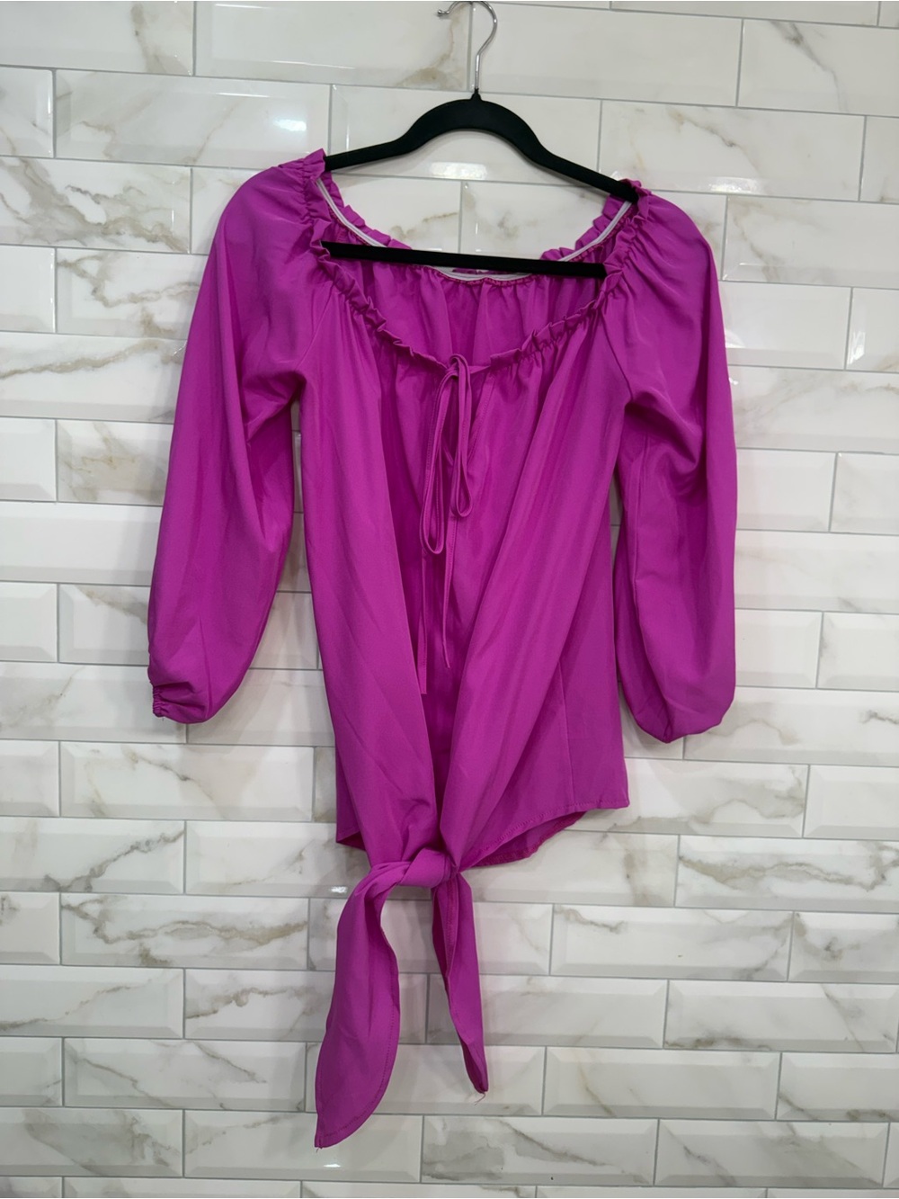 Fashion Noma Magenta Tie-Front Blouse